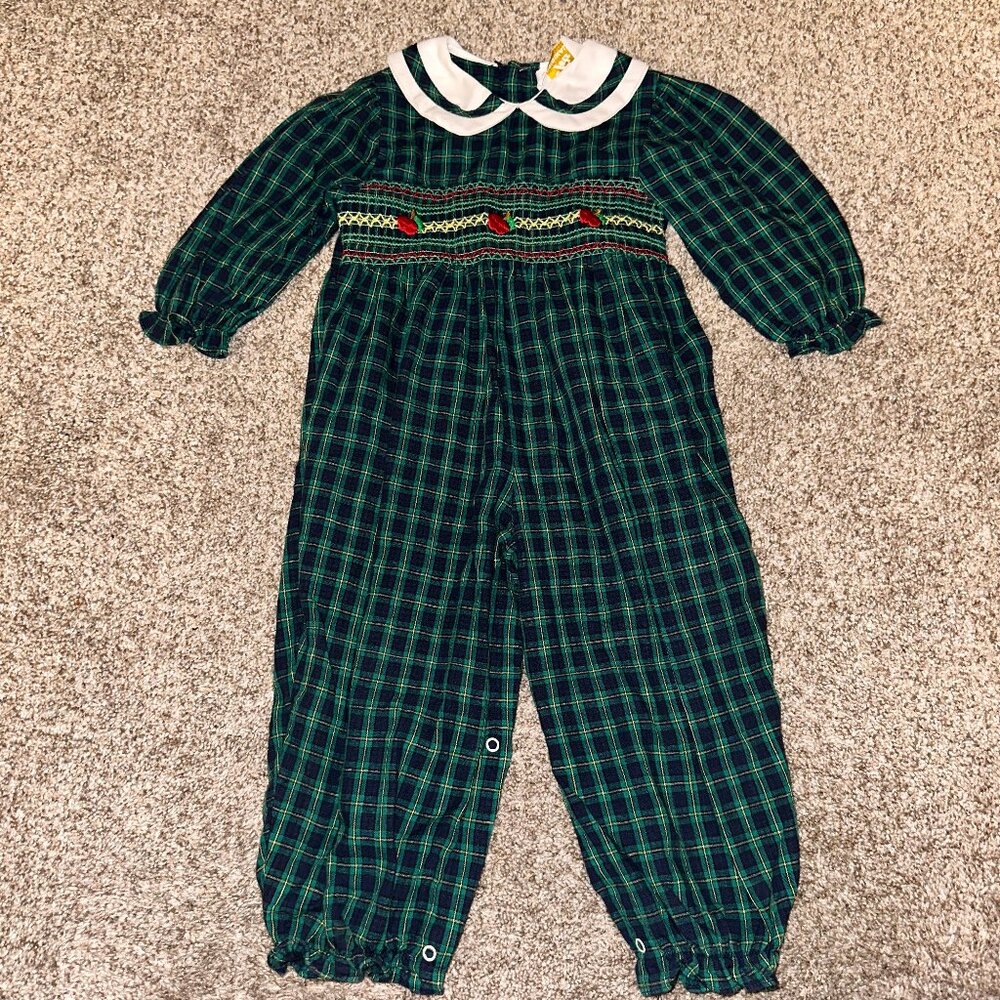 VINTAGE Tiny Tots Original PLAID ROMPER Baby Girls Jumpsuit size 24 mo APPLES